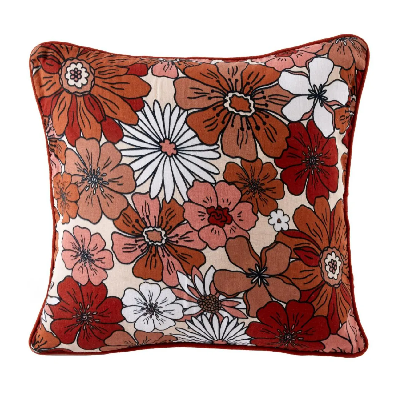 Coussin Et Housse|EMINZA Coussin carré gaze de coton (45 x 45 cm) Gaïa Azalée Terracotta