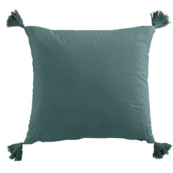 Coussin Et Housse|EMINZA Coussin carré gaze de coton (40 x 40 cm) Gaïa Bleu canard