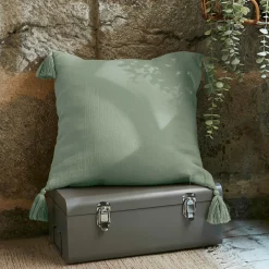 Coussin Et Housse|EMINZA Coussin carré gaze de coton (40 x 40 cm) Gaïa Vert Eucalyptus