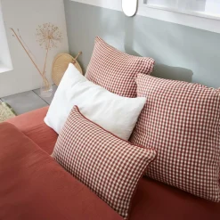 Coussin Et Housse|EMINZA Coussin carré gaze de coton (45 x 45 cm) Gaïa vichy Terracotta