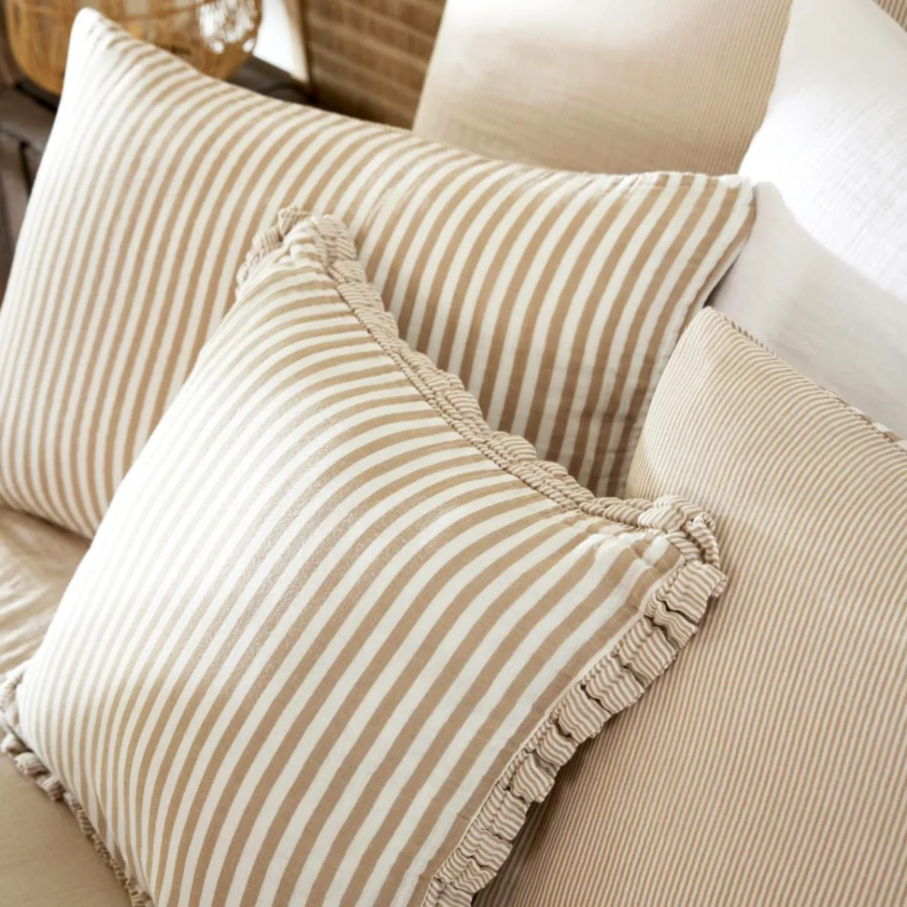 Coussin Et Housse|EMINZA Coussin carré gaze de coton (45 x 45 cm) Gaïa rayures Ficelle Rayure Ficelle