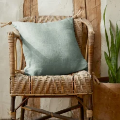 Coussin Et Housse|EMINZA Coussin carré lin lavé (45 cm) Louise Vert Eucalyptus