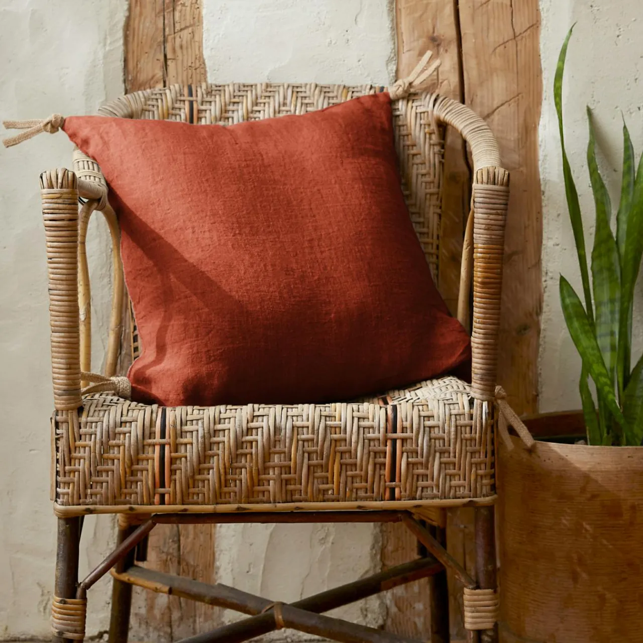 Coussin Et Housse|EMINZA Coussin carré lin lavé (45 cm) Louise Terracotta