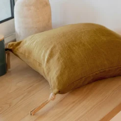 Coussin Et Housse|EMINZA Coussin carré lin lavé (45 cm) Louise Caramel