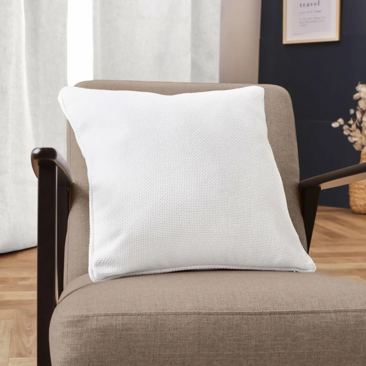 Coussin Et Housse|EMINZA Coussin carré tissé (45 x 45 cm) Alba perle Blanc