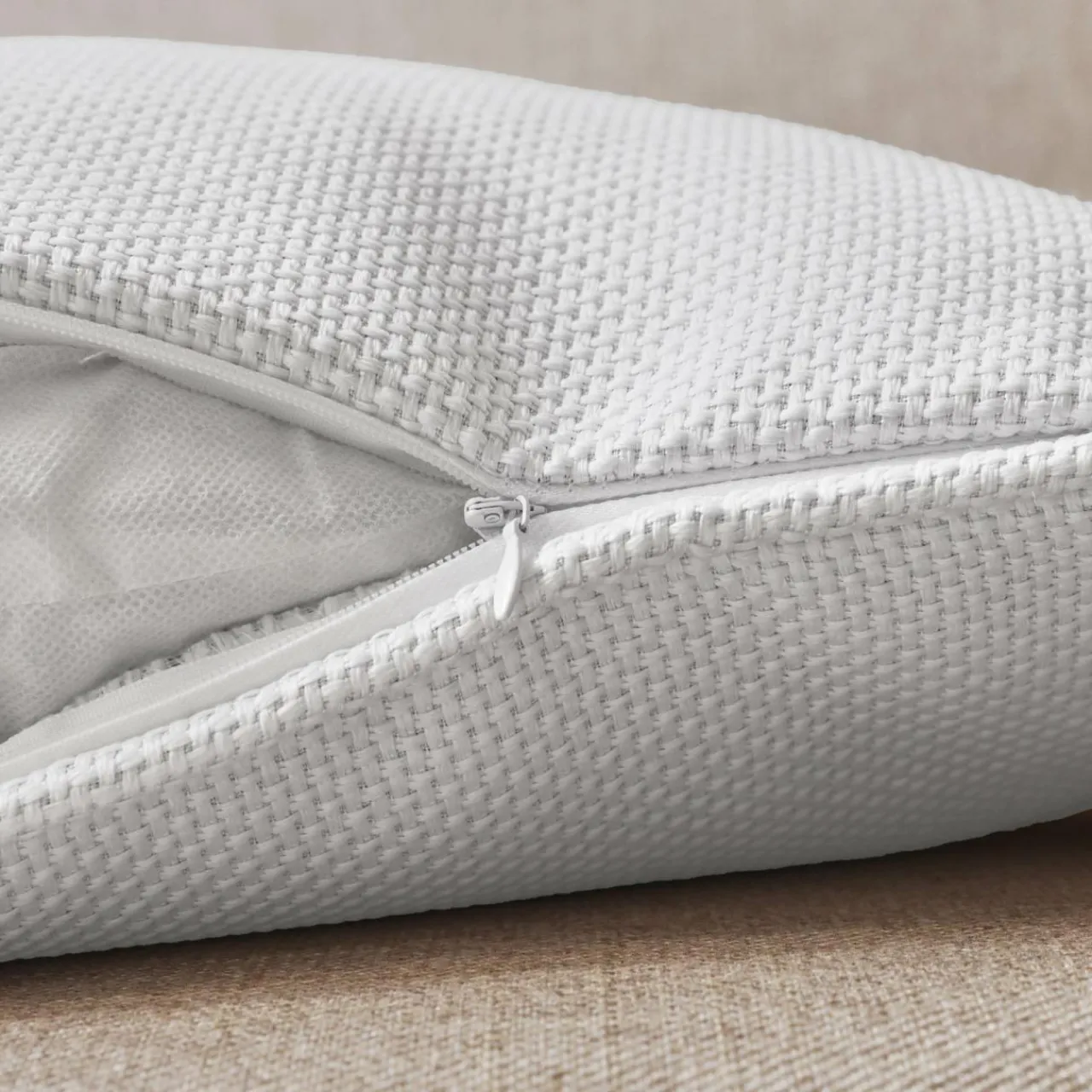 Coussin Et Housse|EMINZA Coussin carré tissé (45 x 45 cm) Alba perle Blanc