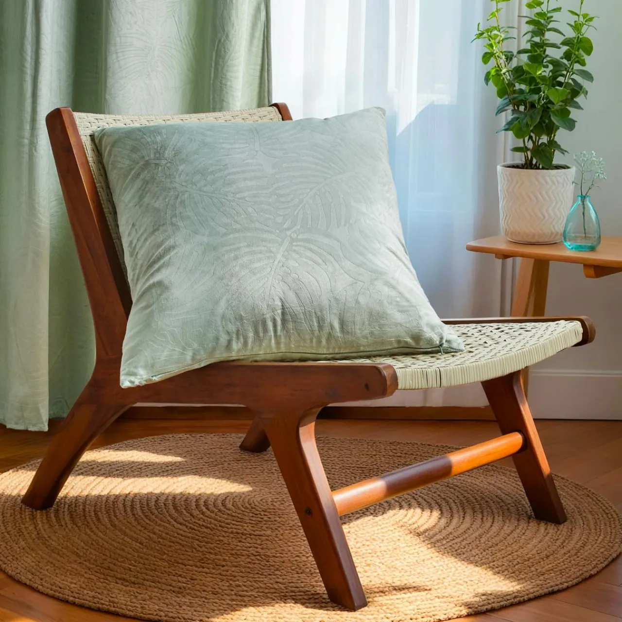 Coussin Et Housse|EMINZA Coussin carré velours (60 x 60 cm) Fern Vert sauge