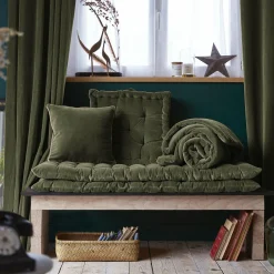 Coussin Et Housse|EMINZA Coussin carré velours de coton (45 x 45 cm) Victor thym Vert