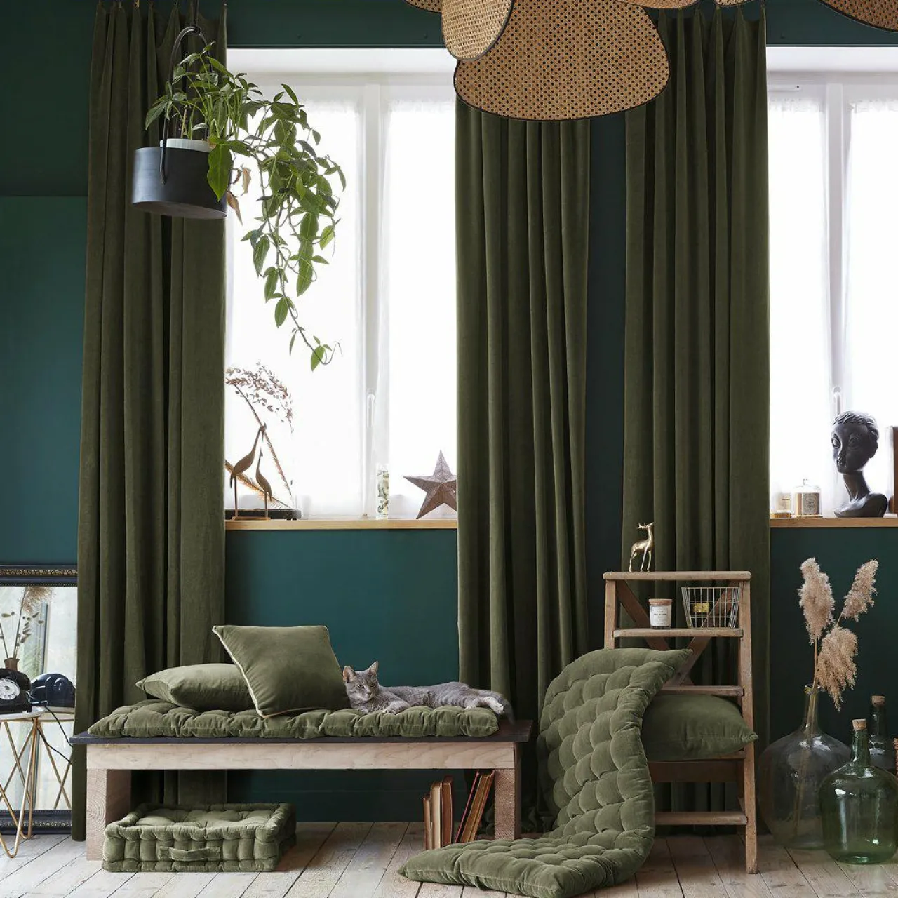 Coussin Et Housse|EMINZA Coussin carré velours de coton (45 x 45 cm) Victor thym Vert