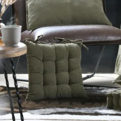 Galette De Chaise|STOF Coussin de chaise carré velours (38 x 38 cm) Dandy Vert kaki