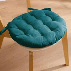 Galette De Chaise|EMINZA Coussin de chaise rond coton (40 cm) Pixel Bleu canard