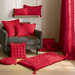 Galette De Chaise|EMINZA Coussin de chaise rond coton (40 cm) Pixel Rouge