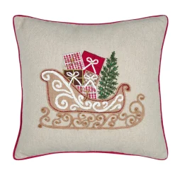 Plaid, Coussin Et Tapis De Noël|STOF Coussin de Noël carré brodé (45 x 45 cm) Traineau Beige