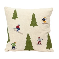 Plaid, Coussin Et Tapis De Noël|KAEMINGK Coussin de Noël carré coton (45 x 45 cm) Skieurs Vert