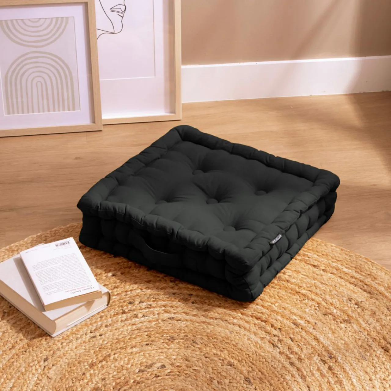 Coussin De Sol|EMINZA Coussin de sol coton (40 x 40 cm) Pixel Noir