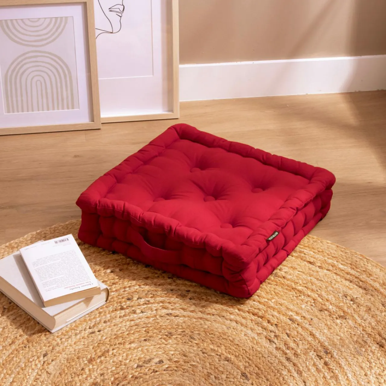 Coussin De Sol|EMINZA Coussin de sol coton (40 x 40 cm) Pixel Rouge