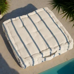 Coussin Déco D'Extérieur|Coussin Déco D'Extérieur|EMINZA Coussin de sol extérieur toile de coton (45 x 45 cm) Ocealys Bleu marine