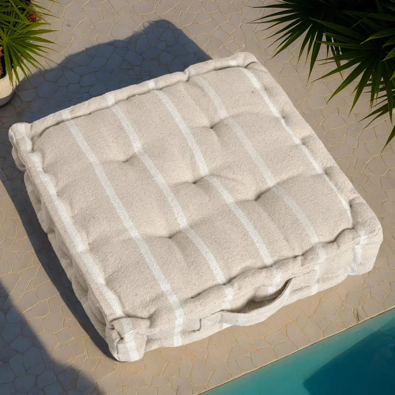 Coussin Déco D'Extérieur|Coussin Déco D'Extérieur|EMINZA Coussin de sol extérieur toile de coton (45 x 45 cm) Ocealys Blanc