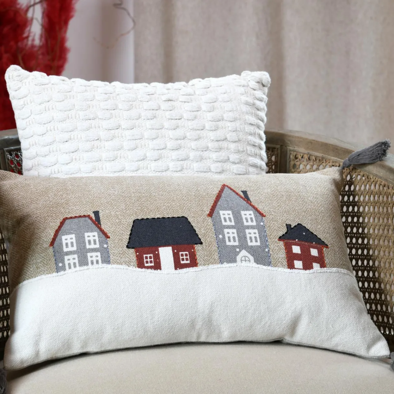 Coussin Et Housse|LOVELY CASA Coussin rectangulaire coton (30 x 50 cm) Cornouailles Beige