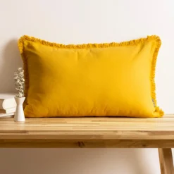Coussin Et Housse|EMINZA Coussin rectangulaire coton (40 x 60 cm) Pixel franges Jaune moutarde