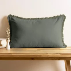 Coussin Et Housse|EMINZA Coussin rectangulaire coton (40 x 60 cm) Pixel franges Vert kaki