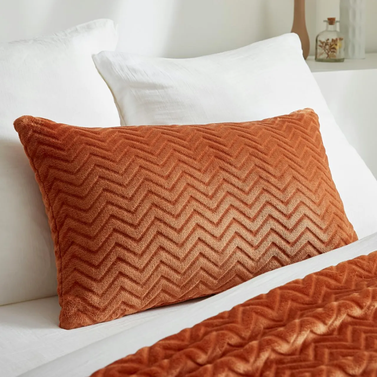 Coussin Et Housse|EMINZA Coussin rectangulaire flanelle (40 x 60 cm) Zag Cuivre