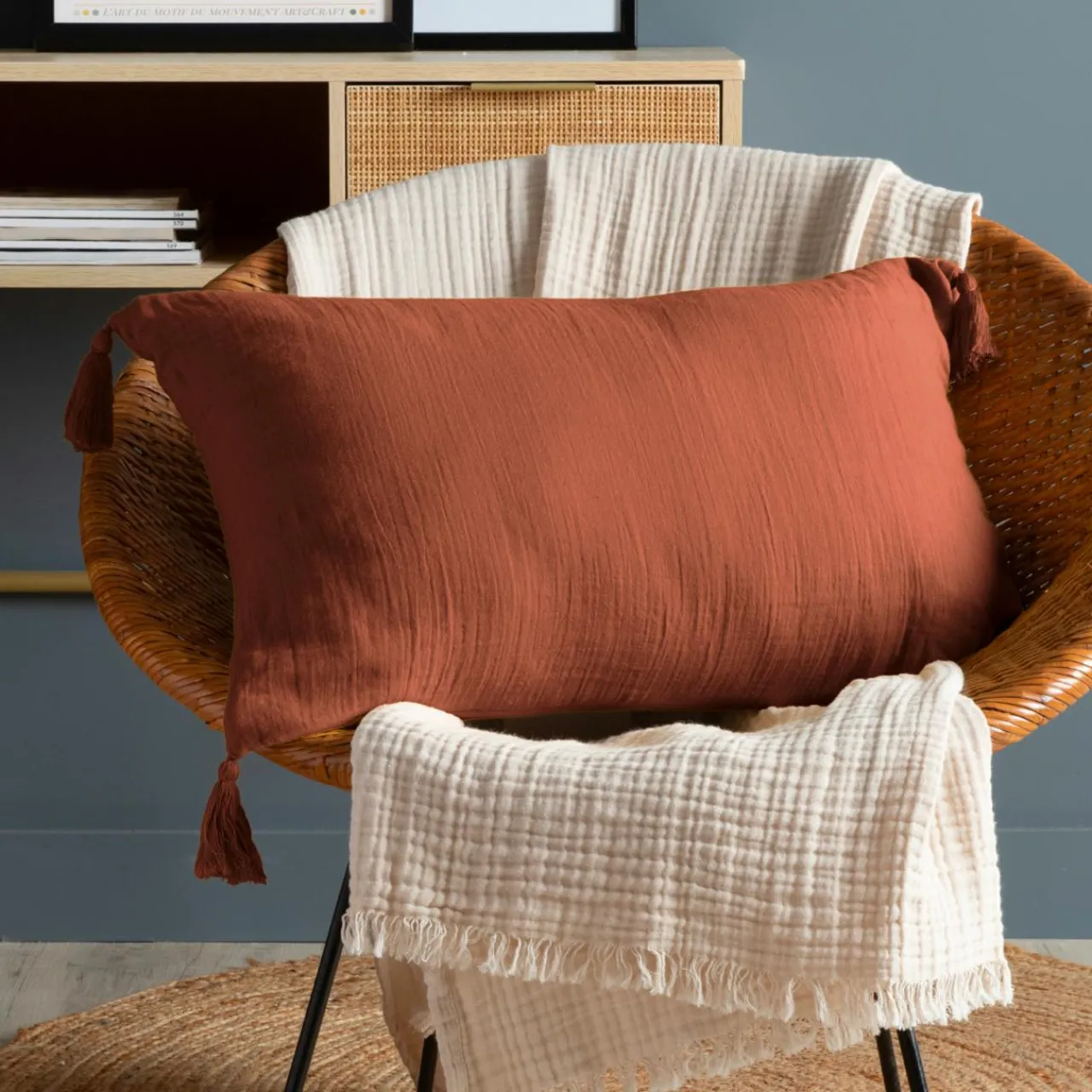 Coussin Et Housse|EMINZA Coussin rectangulaire gaze de coton (40 x 60 cm) Gaïa Terracotta