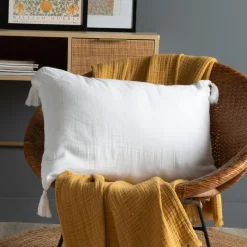 Coussin Et Housse|EMINZA Coussin rectangulaire gaze de coton (40 x 60 cm) Gaïa chantilly Blanc