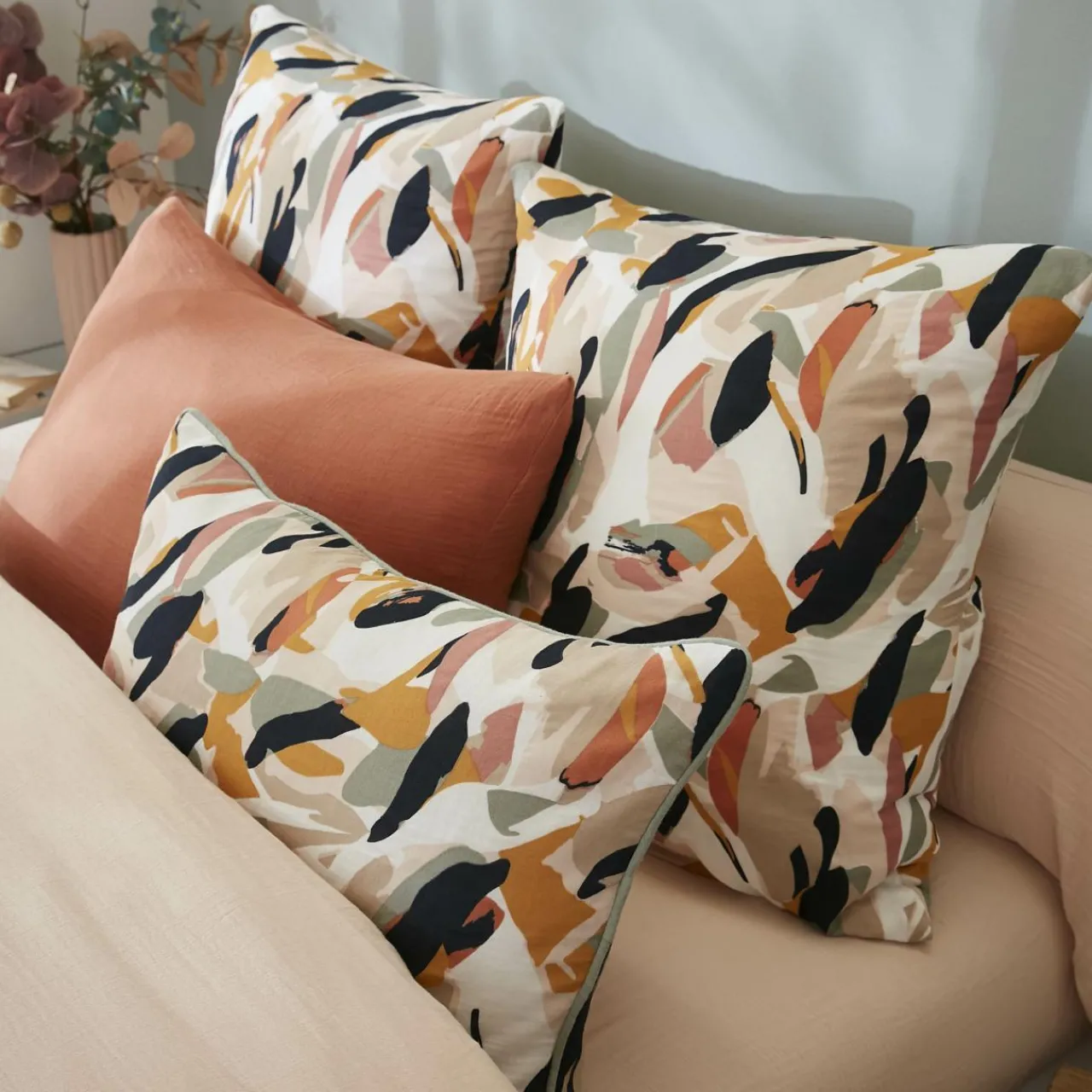 Coussin Et Housse|EMINZA Coussin rectangulaire gaze de coton (40 x 60 cm) Mathilda Multicolore