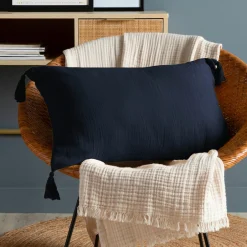Coussin Et Housse|EMINZA Coussin rectangulaire gaze de coton (40 x 60 cm) Gaïa Bleu nuit