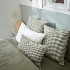 Coussin Et Housse|EMINZA Coussin rectangulaire gaze de coton (40 x 60 cm) Gaïa vichy Vert romarin