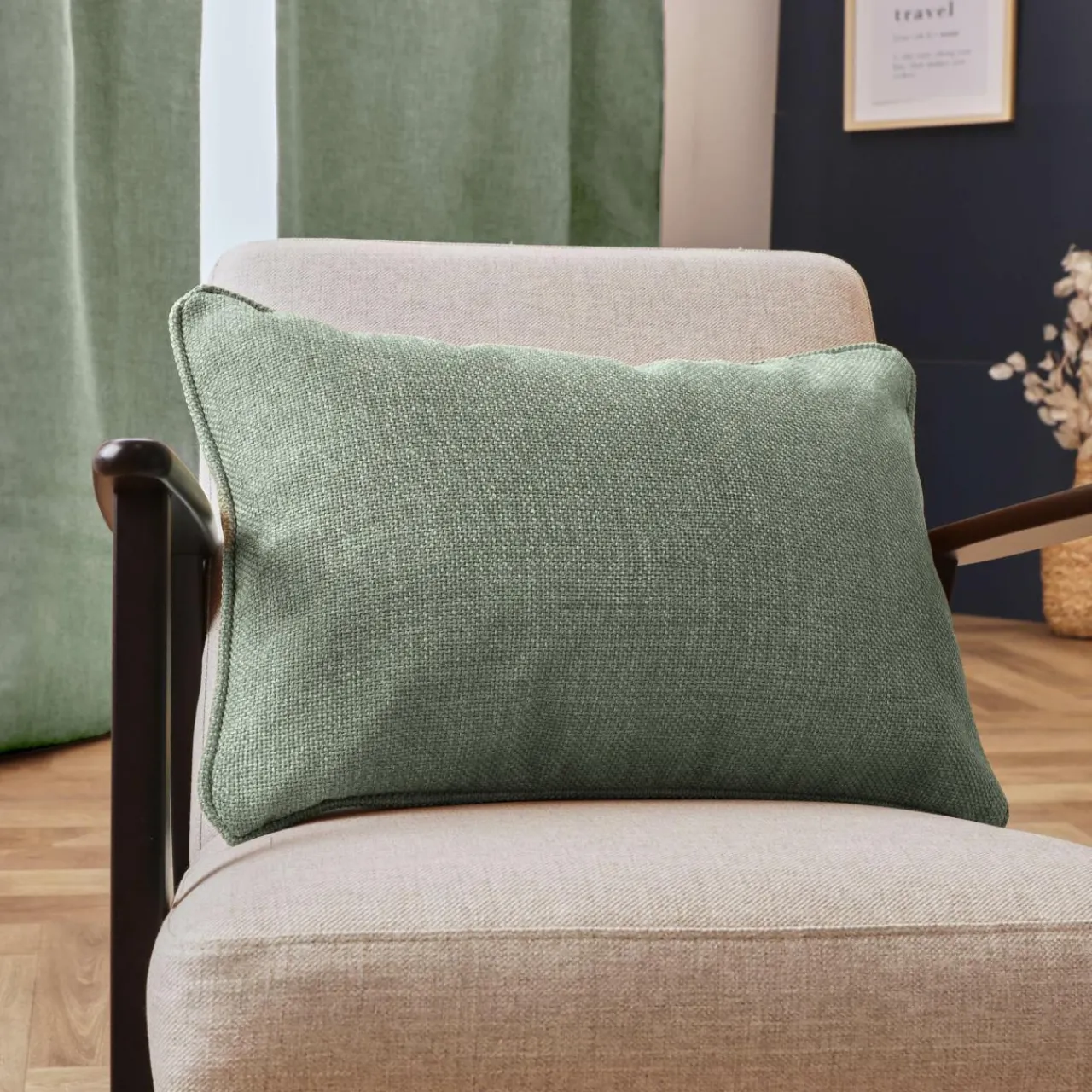 Coussin Et Housse|EMINZA Coussin rectangulaire tissé (40 x 60 cm) Alba Vert romarin