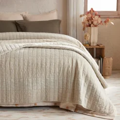 Couvre-Lit Et Édredon|EMINZA Couvre-lit coton matelassé (240 x 260 cm) Lena sable Beige