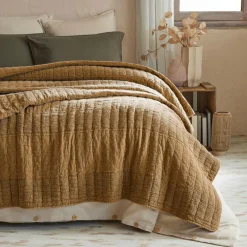 Couvre-Lit Et Édredon|EMINZA Couvre-lit coton matelassé (240 x 260 cm) Lena Camel