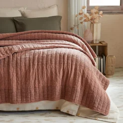 Couvre-Lit Et Édredon|EMINZA Couvre-lit coton matelassé (220 x 240 cm) Lena Terracotta