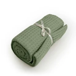 Plaid Et Jeté|Couvre-Lit Et Édredon|EMINZA Couvre-lit coton nid d'abeille (180 x 220 cm) Maya Vert romarin