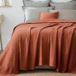 Plaid Et Jeté|Couvre-Lit Et Édredon|EMINZA Couvre-lit coton nid d'abeille (180 x 220 cm) Maya Terracotta