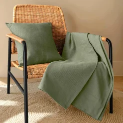 Plaid Et Jeté|Couvre-Lit Et Édredon|EMINZA Couvre-lit coton tissé (220 x 250 cm) Léa Vert romarin