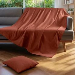 Plaid Et Jeté|Couvre-Lit Et Édredon|EMINZA Couvre-lit coton tissé (180 x 220 cm) Léa Terracotta