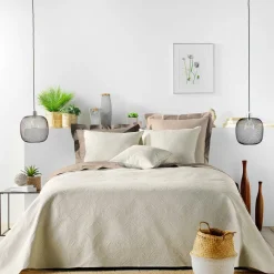 Couvre-Lit Et Édredon|douceur d'intu017drieur Couvre-lit matelassé et deux taies d'oreiller (240 x 260 cm) Romane Beige Ecru