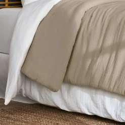 Couvre-Lit Et Édredon|EMINZA Couvre-lit matelassé gaze de coton (240 x 220 cm) Gaïa Ficelle