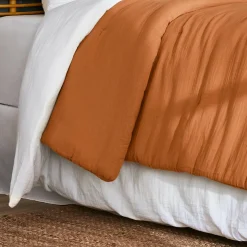 Couvre-Lit Et Édredon|EMINZA Couvre-lit matelassé gaze de coton (180 x 240 cm) Gaïa Abricot