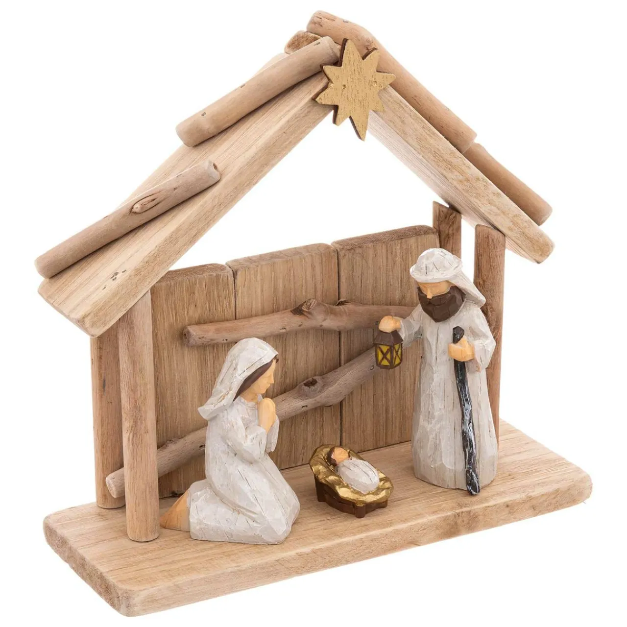 Crèche De Noël|Feeric Lights & Christmas Crèche de Noël complète en bois (H19 cm) Sainte-Lucia Naturel
