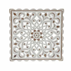 Toile, Cadre, Déco Murale|EMINZA Décoration murale en bois (L80 cm) Mandala patiné Blanc