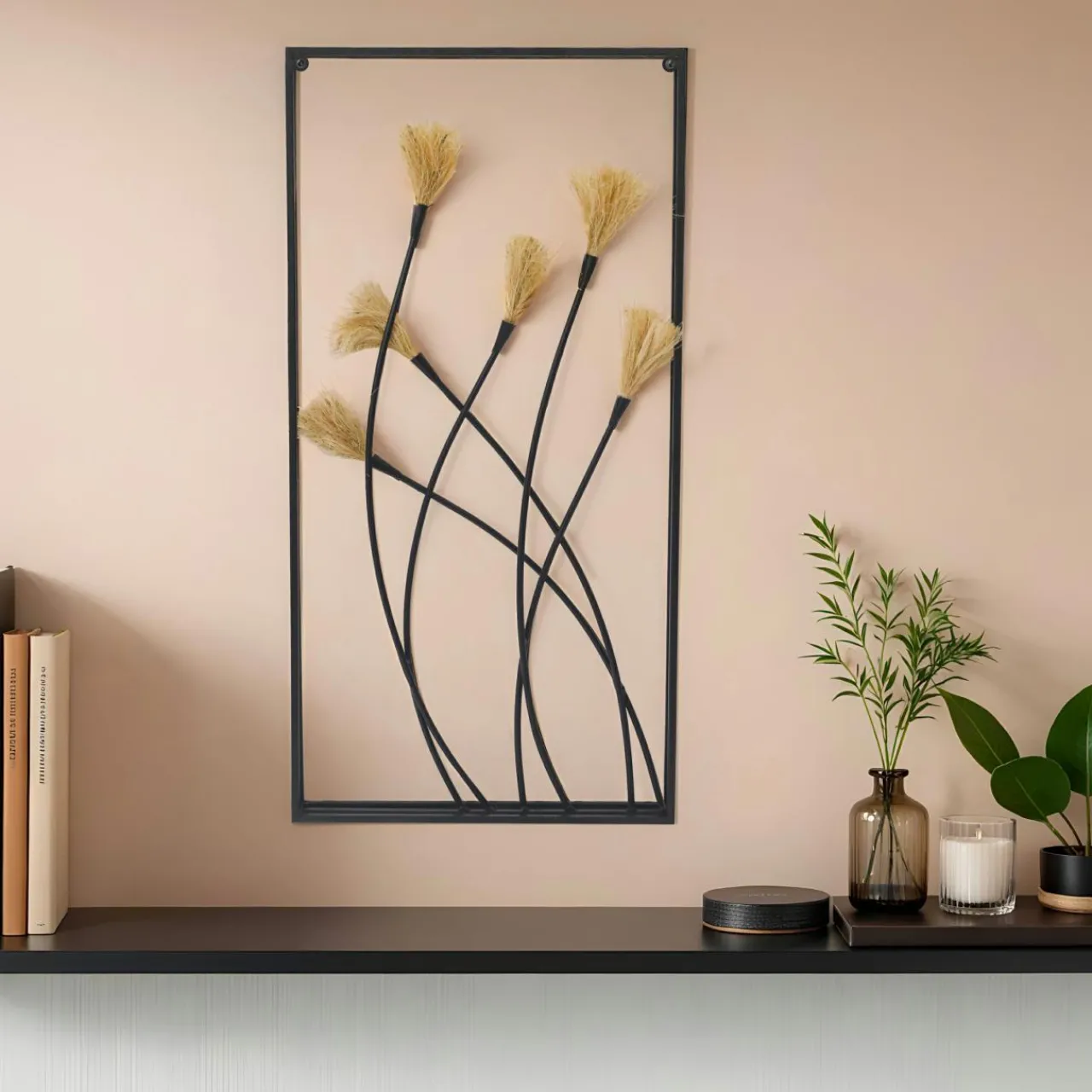 Toile, Cadre, Déco Murale|EMINZA Décoration murale en métal et lin (H80 cm) Nature Noir