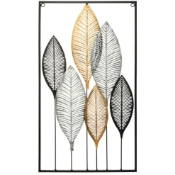 Toile, Cadre, Déco Murale|ATMOSPHERA Décoration murale en métal (H65 cm) Feuilles et Or Noir
