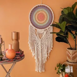 Toile, Cadre, Déco Murale|#N/A Décoration murale macramé (H110 cm) Attrape-rêve Arc-en-ciel Multicolore