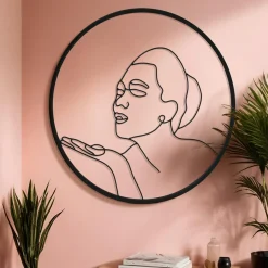 Toile, Cadre, Déco Murale|EMINZA Décoration murale ronde en métal (D60 cm) Woman Noir