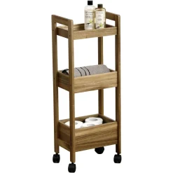 Desserte, Meuble|TENDANCE Desserte à roulettes 3 niveaux bois d'acacia (H79 cm) Lina Marron