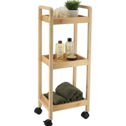 Rangement Salle De Bain|Desserte, Meuble|TENDANCE Desserte à roulettes 3 niveaux (H79 cm) Bambou Naturel